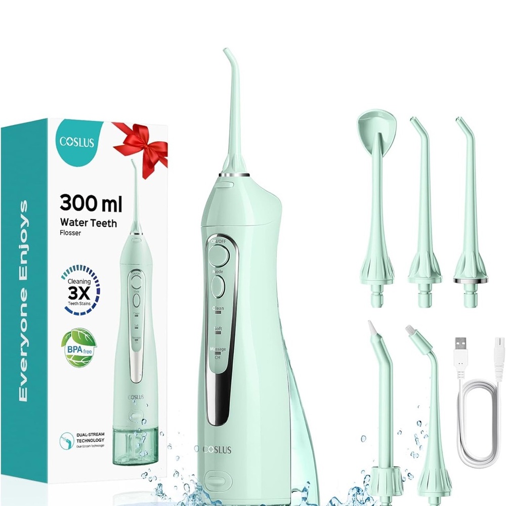 (NWT) Mint Green Portable Water Flosser w/ Multiple Modes &Attachments UNOPENED.